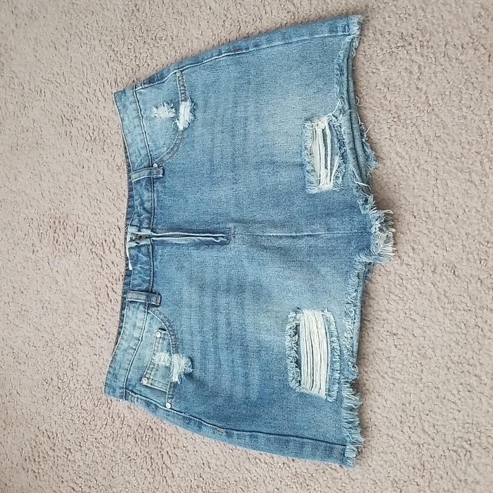 Refuge Distressed Denim Skirt